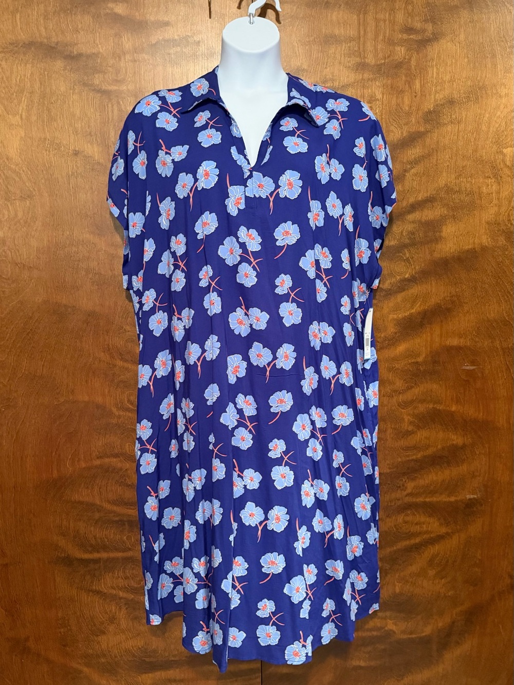 Draper James Collared Midi Shift Dress Womens XXL Blue Floral Swim Coverup Rayon